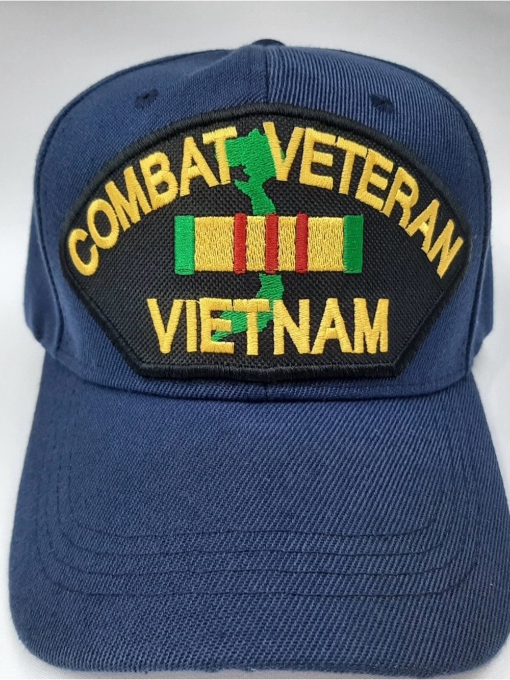 Combat Veteran Vietnam Men's Ball Cap Hat Blue Embroidered Patch